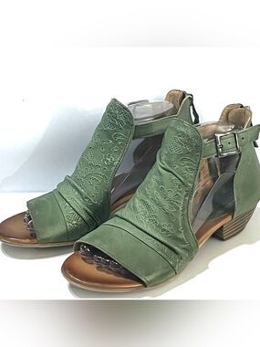 Miz Mooz Corra Leather Heeled Sandals Aloe Green EU 38 US 7.5-8 New No Box